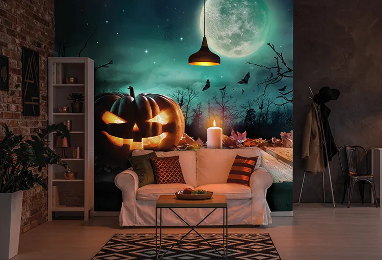 Wallsauce Halloween Pumpkin Night Scene Wall Mural
