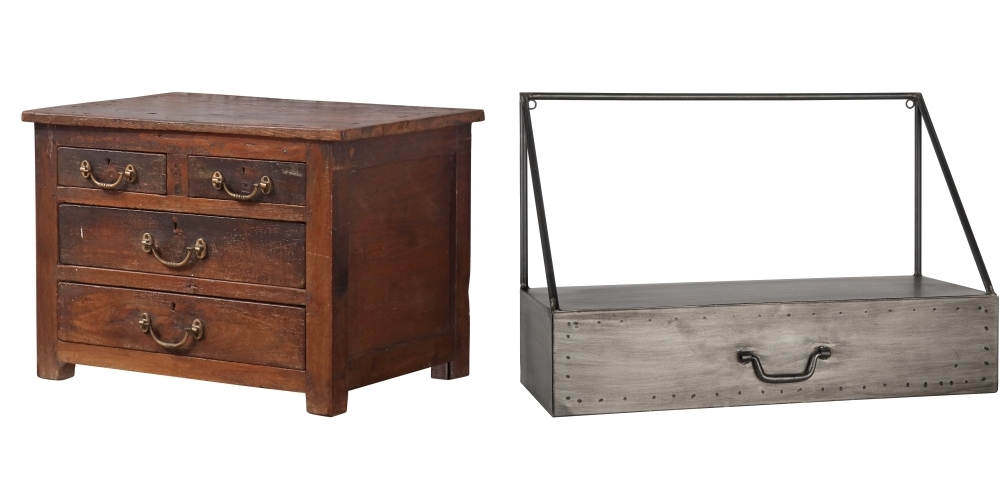 Chest of drawers by Scaramanga | Industrial-look steel hanging shelf and drawer by The Farthing