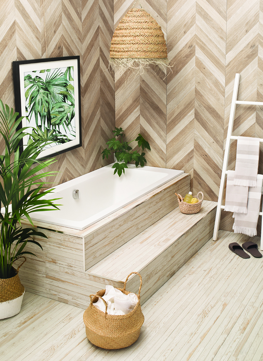Bathroom with wood effect tiles