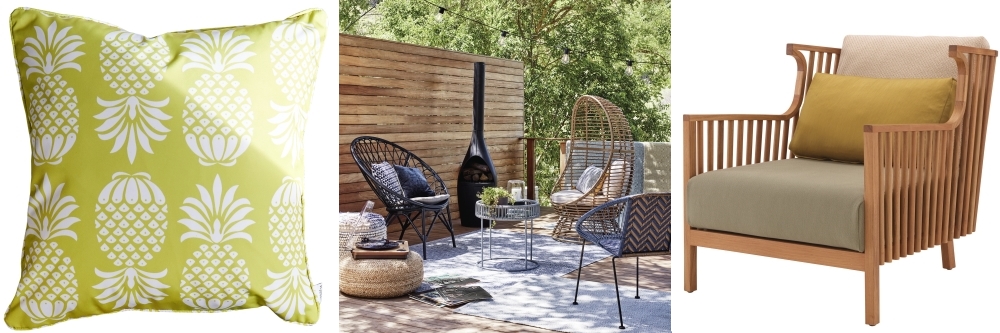 Pina Colada Chartreuse Outdoor Cushion from Penelope Hope | Outside Inspiration from John Lewis here | Elizabeth Teck Angled Armchair from Ligne Roset Outdoor Living
