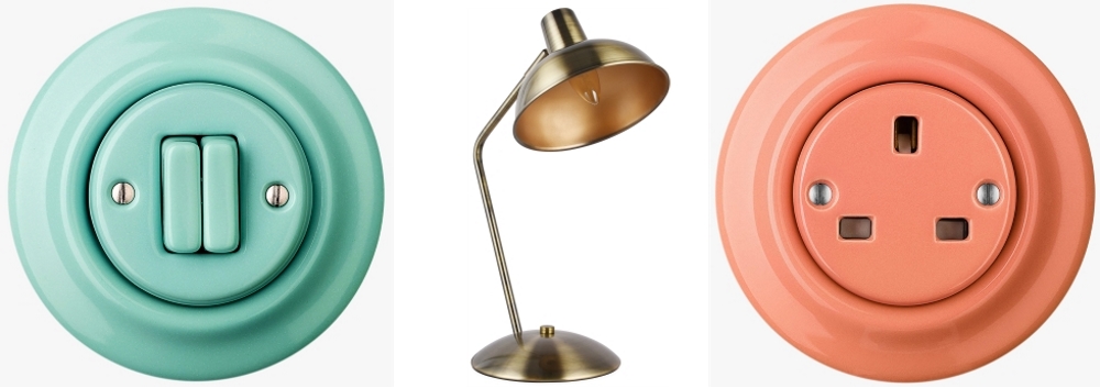 Pastel Switch by Katy Paty Roo | Brass Maya Desk Lamp by Cult Furniture | Pastel Socket by Katy Paty Roo