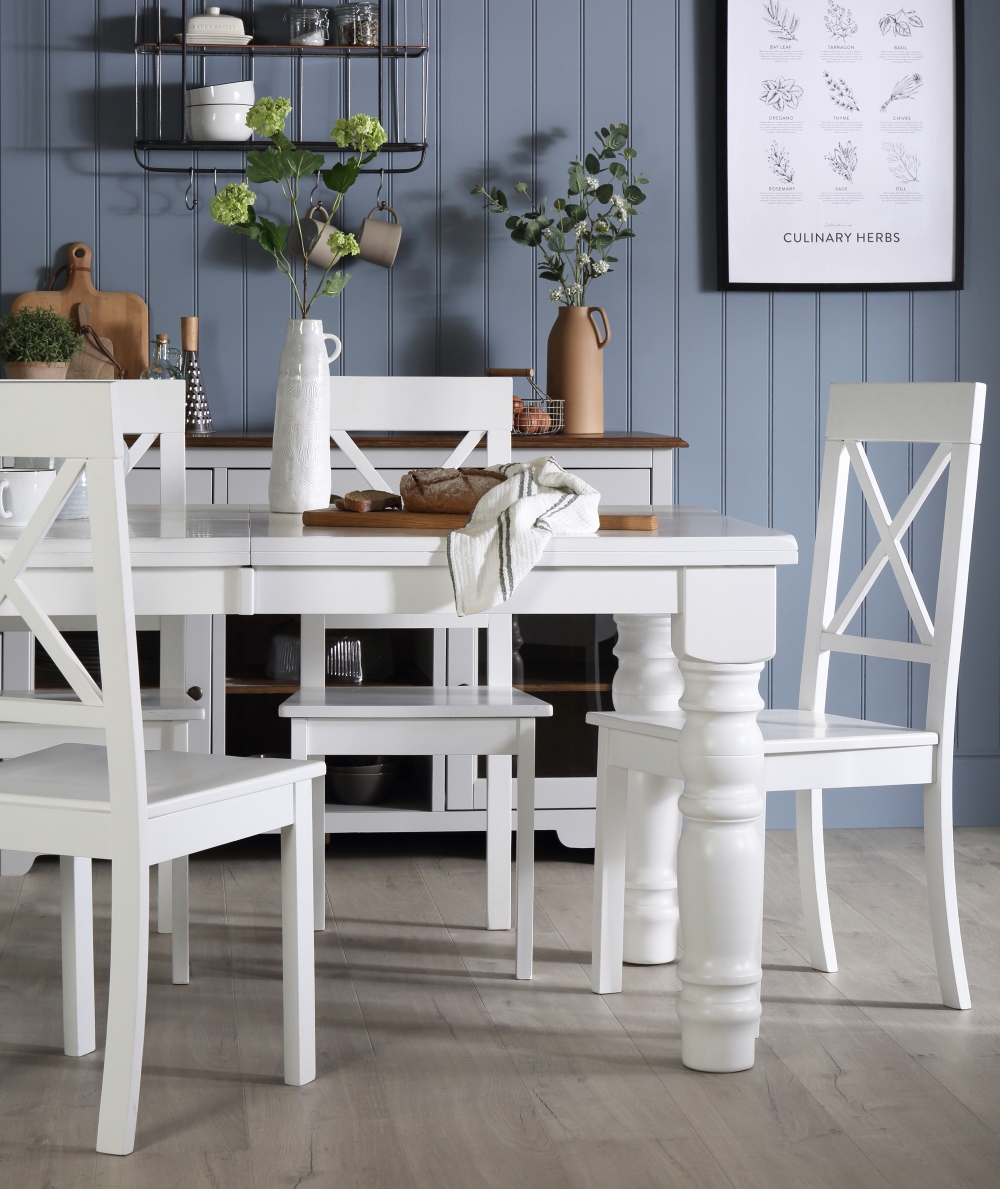 Hampshire White Extending Dining Table With 6 Kendal Chairs | Furniture Choice