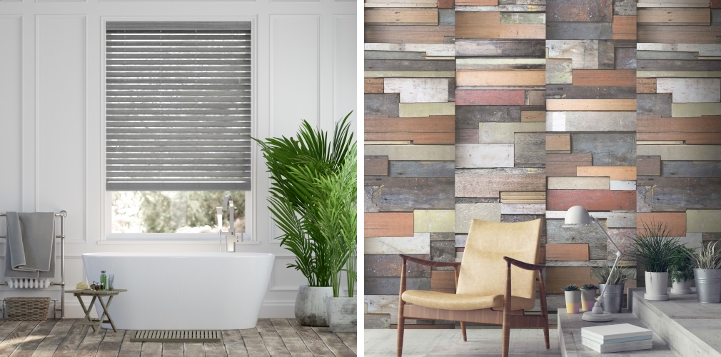 Dover Grey Wood-Effect Blinds from Blinds2Go | Reclaimed Wood Paste-The-Wall Wallpaper from Woodchip & Magnolia