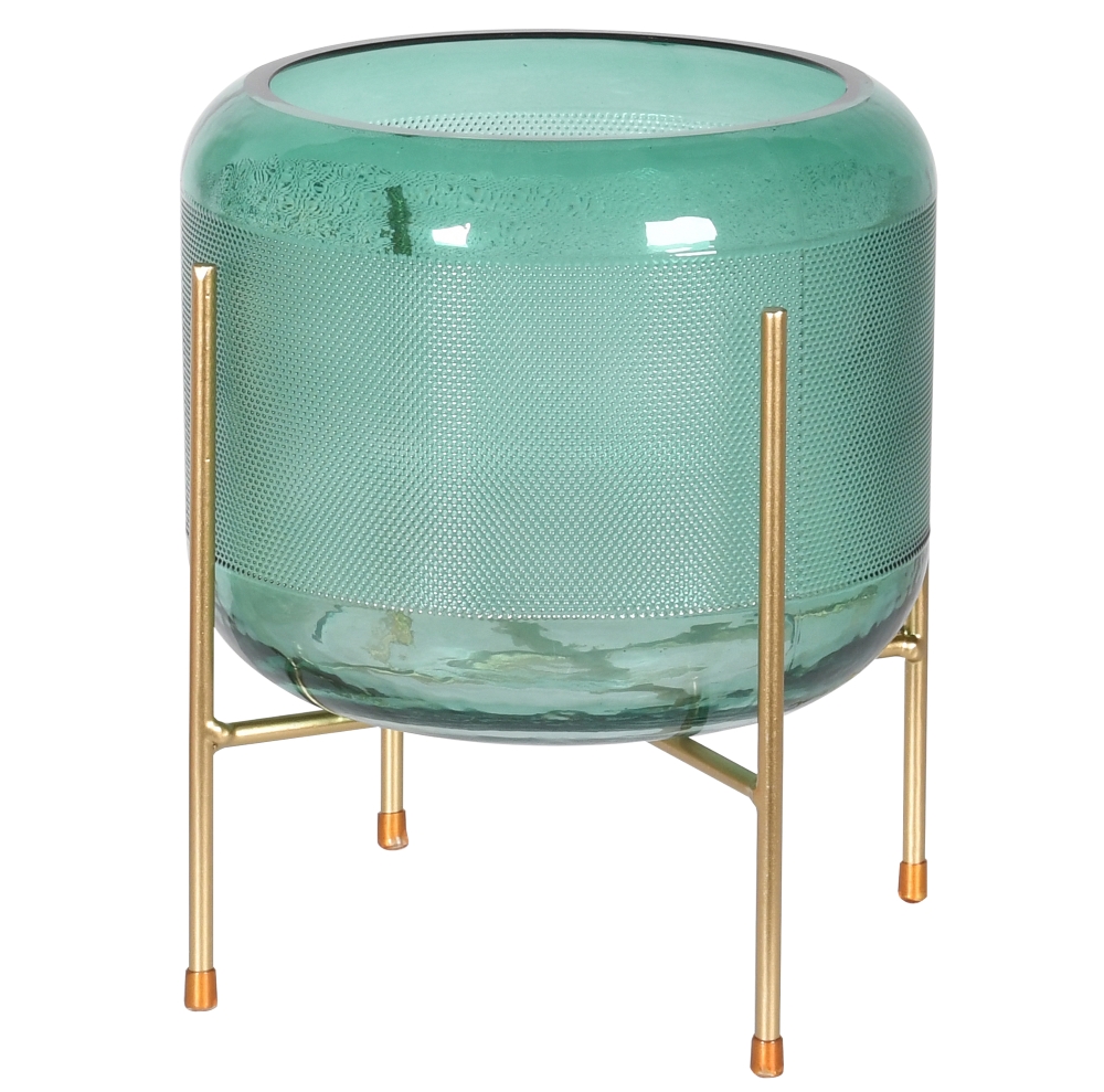 Green Glass Plant Pot on Stand | Audenza