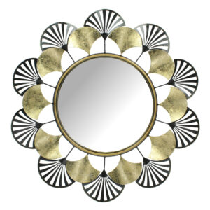 Black & Gold Round Metal Flower Mirror | Audenza