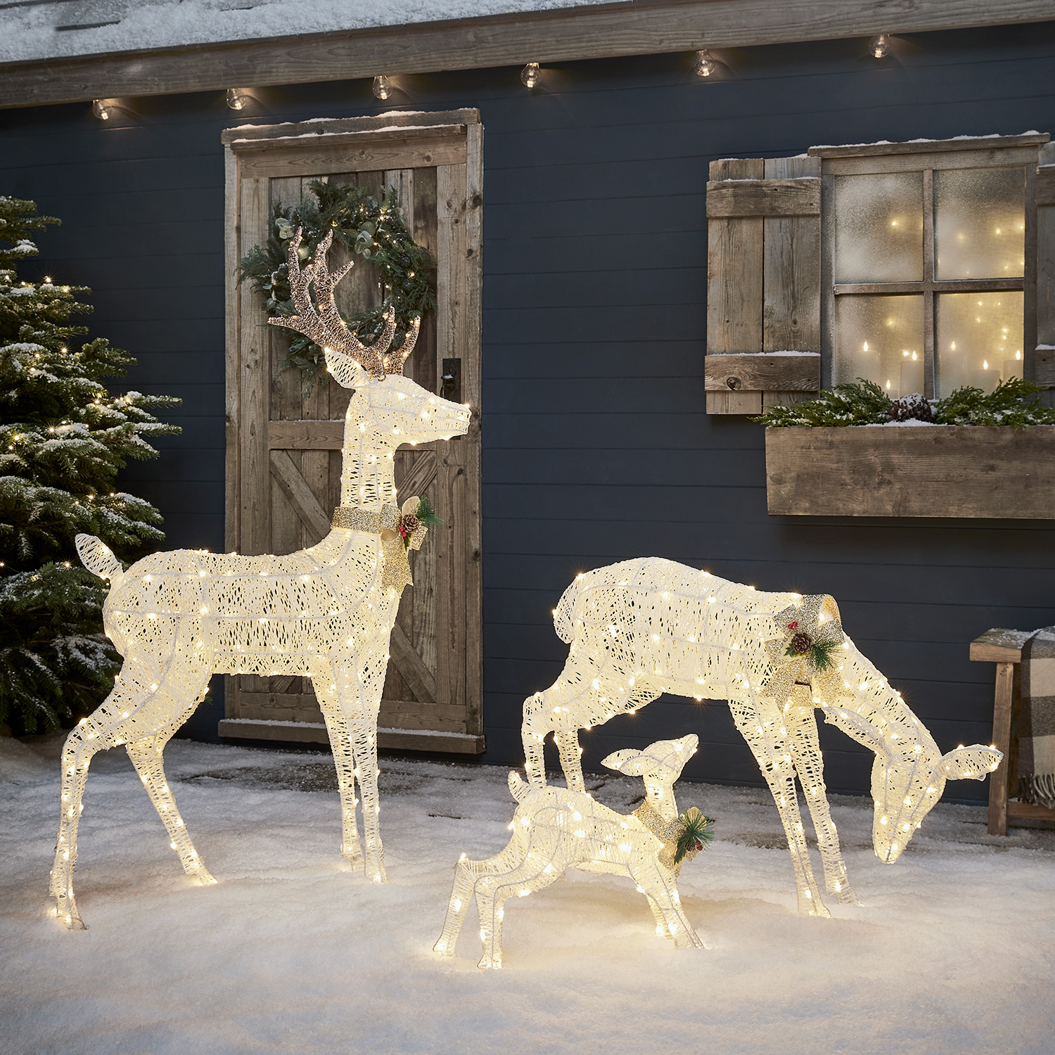 Harewood White Spun Cotton Light Up Reindeer Family | Lights4fun