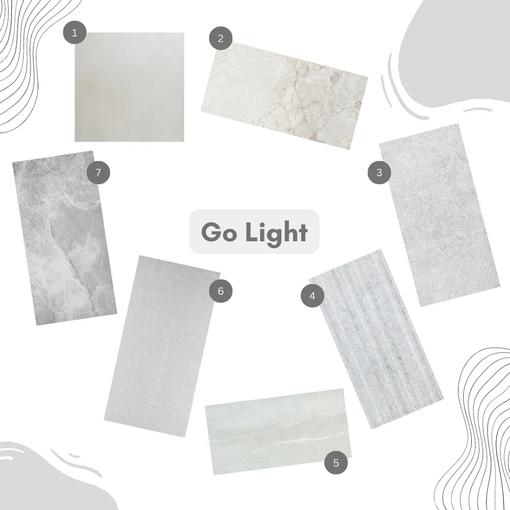 Selection of light grey tiles from Tile Mountain