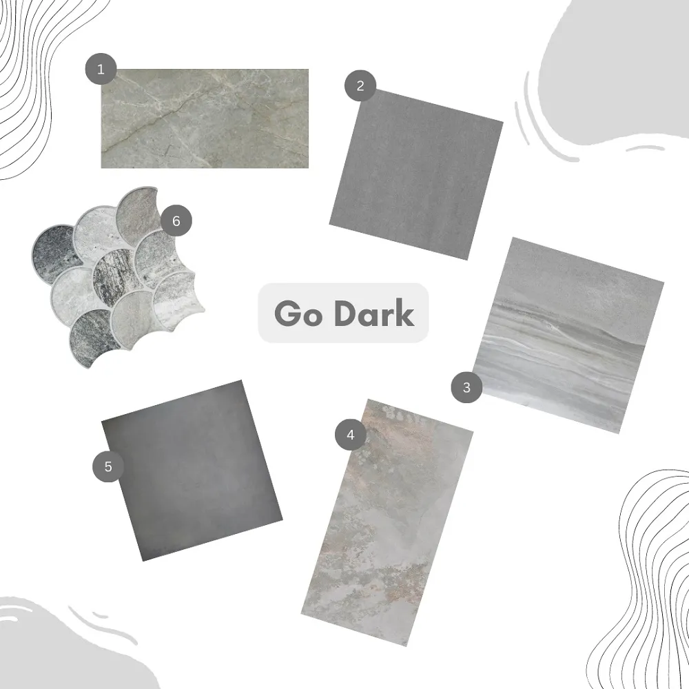 Selection of dark grey tiles from Tile Mountain