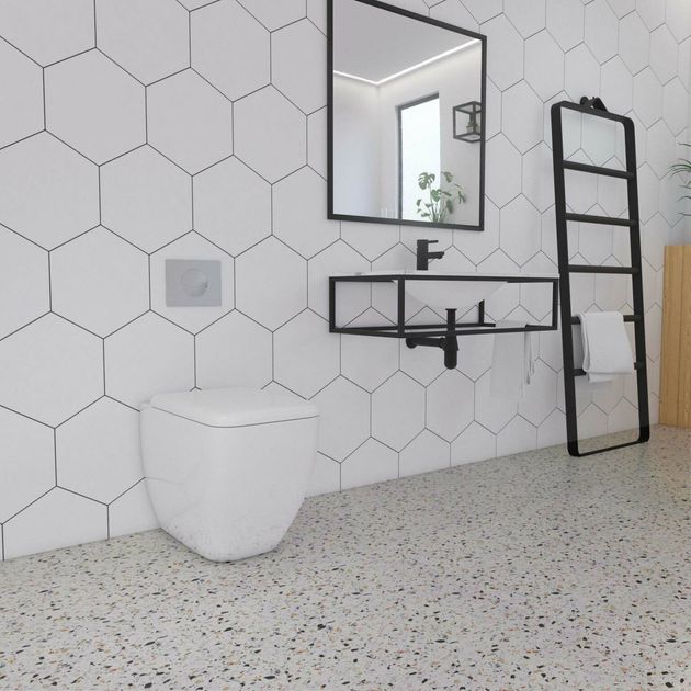 Apollo Hexagon White Wall Tiles From, White Bathroom Floor Tiles Large