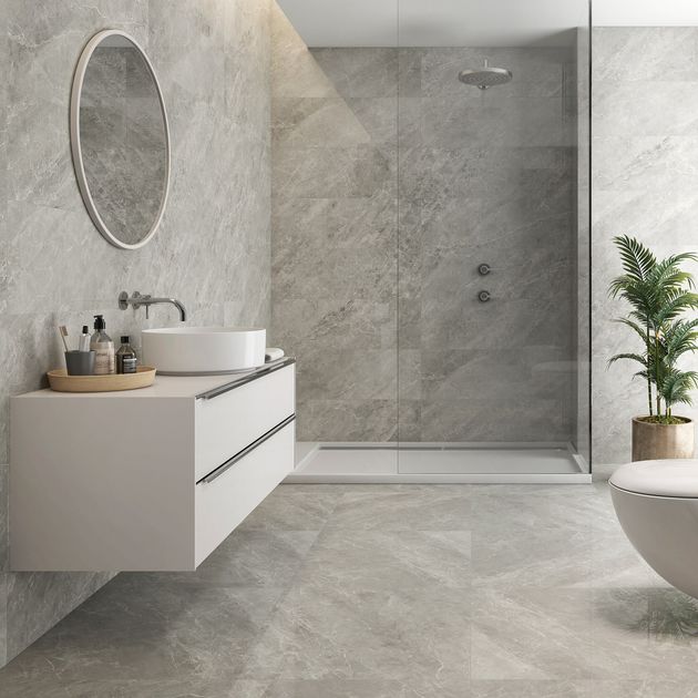 Balm Grey Gloss Wall Tiles, Grey Marble Bathroom Tiles