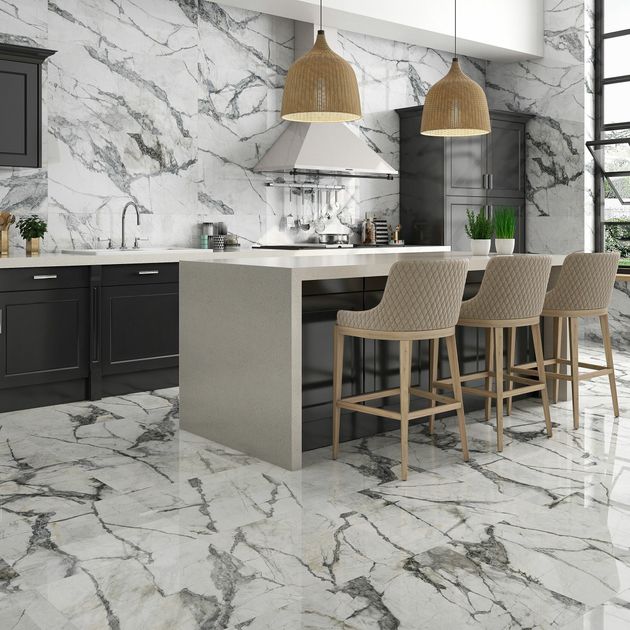 Invisible Marble Gloss Floor Tile, Grey Marble Tiles Kitchen