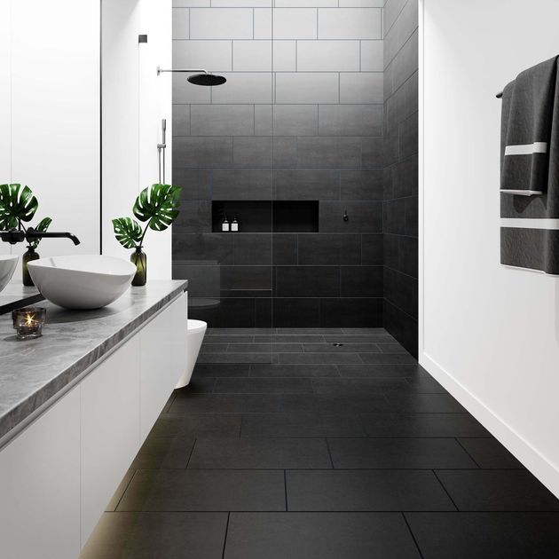 Lounge Black Matt Porcelain Floor, Black Between Bathroom Tiles