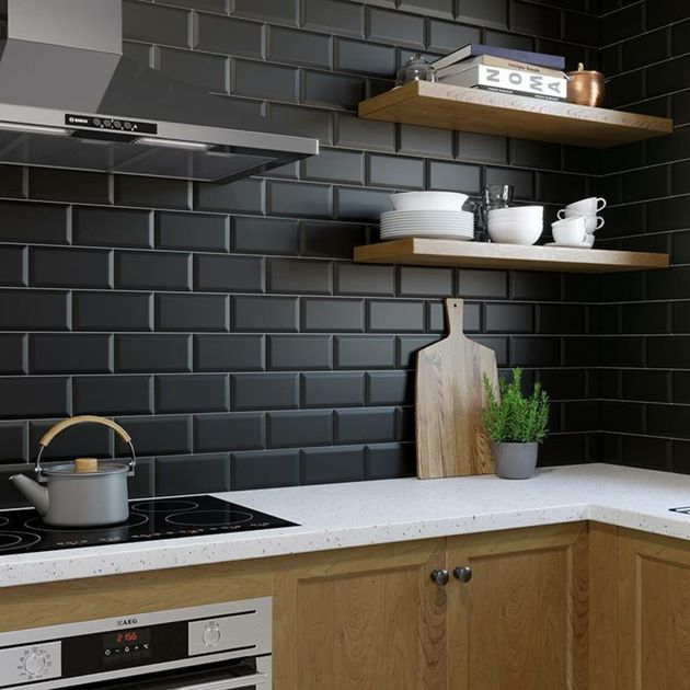 Metro Matt Black Wall Tile, Black And White Kitchen Tiles Design