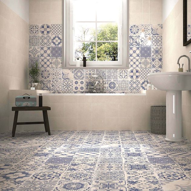 Skyros Delft Blue Wall And Floor Tile, Marble Bathroom Floor Tiles Uk
