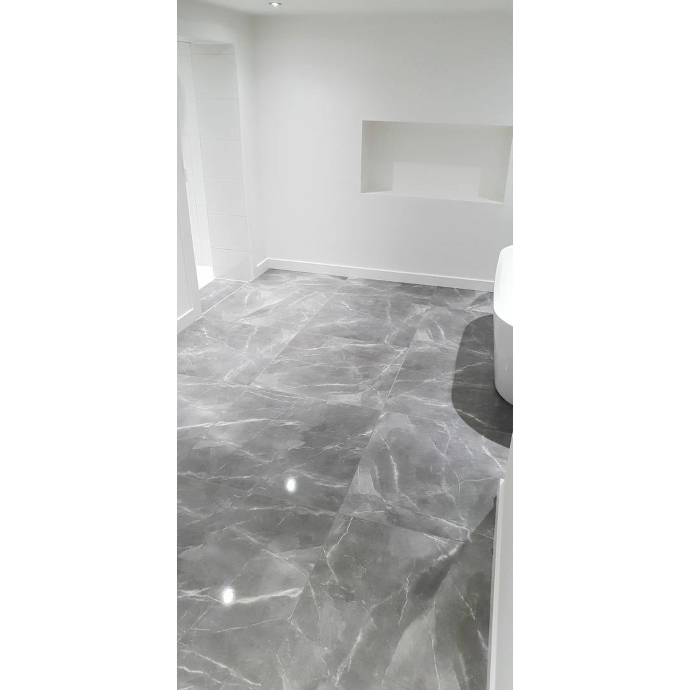 Marmy Grey Polished Marble Effect Porcelain - Salon Floor Tiles from