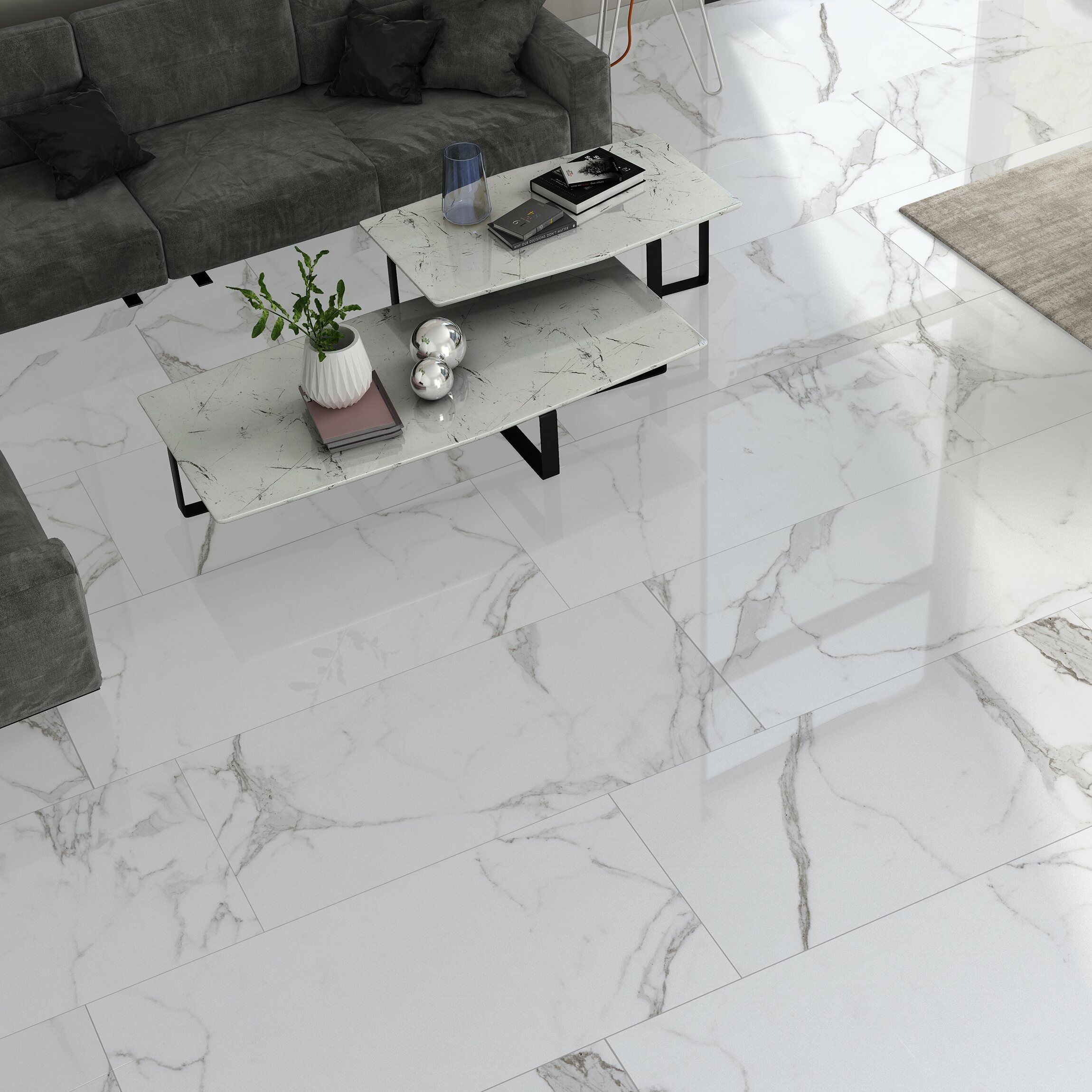 Carrara White Polished Marble Porcelain, Carrera Marble Floor Tile