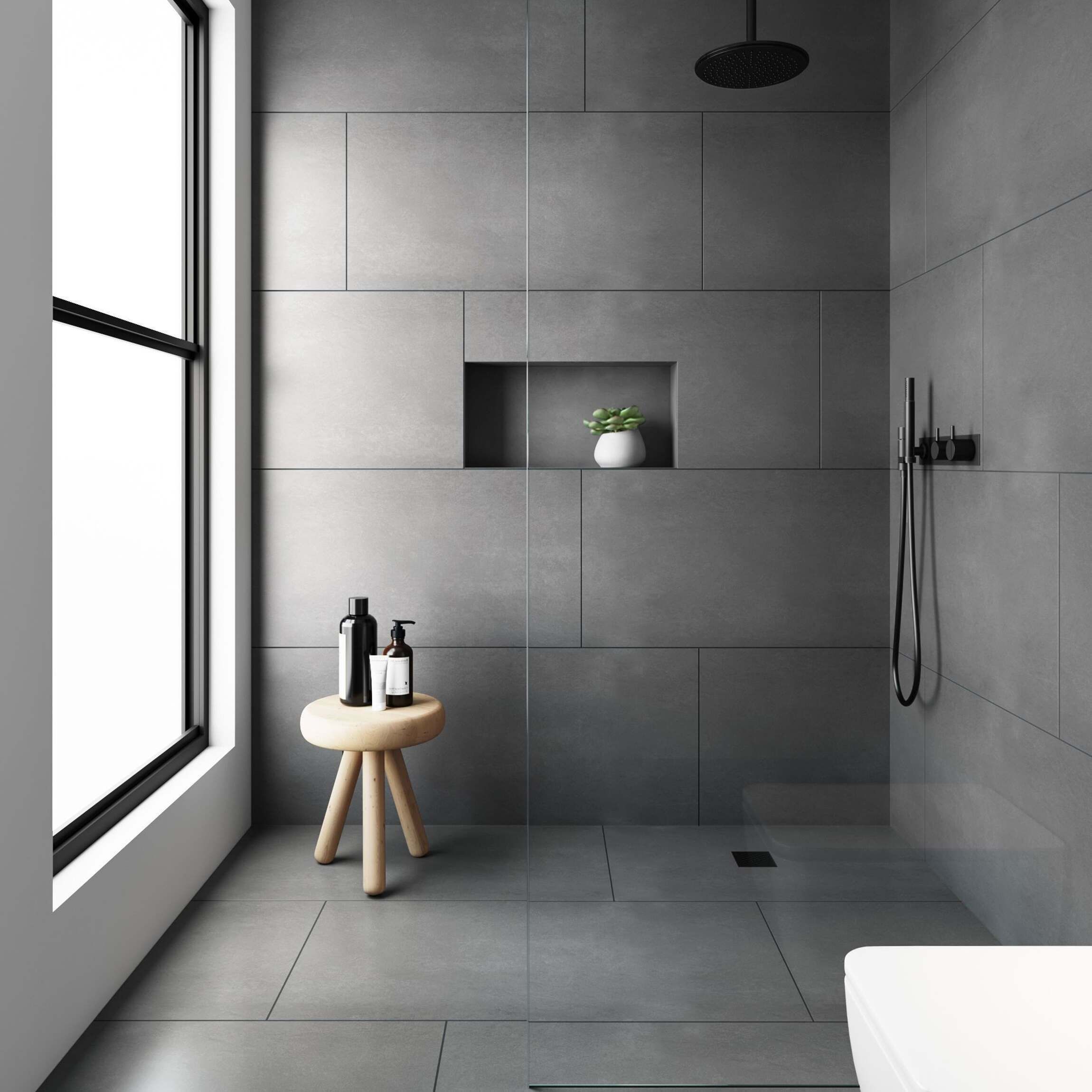 Evolution Matt Natural Grey Floor Tile, Bathroom With Grey Tile Floor