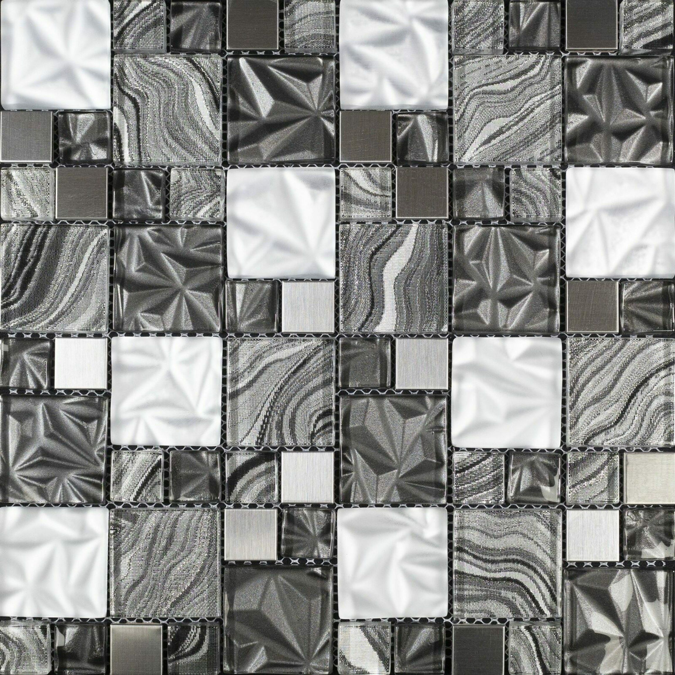 Fabric Grey Swirl Glass Mosaic - Mosaic Tiles from Tile Mountain