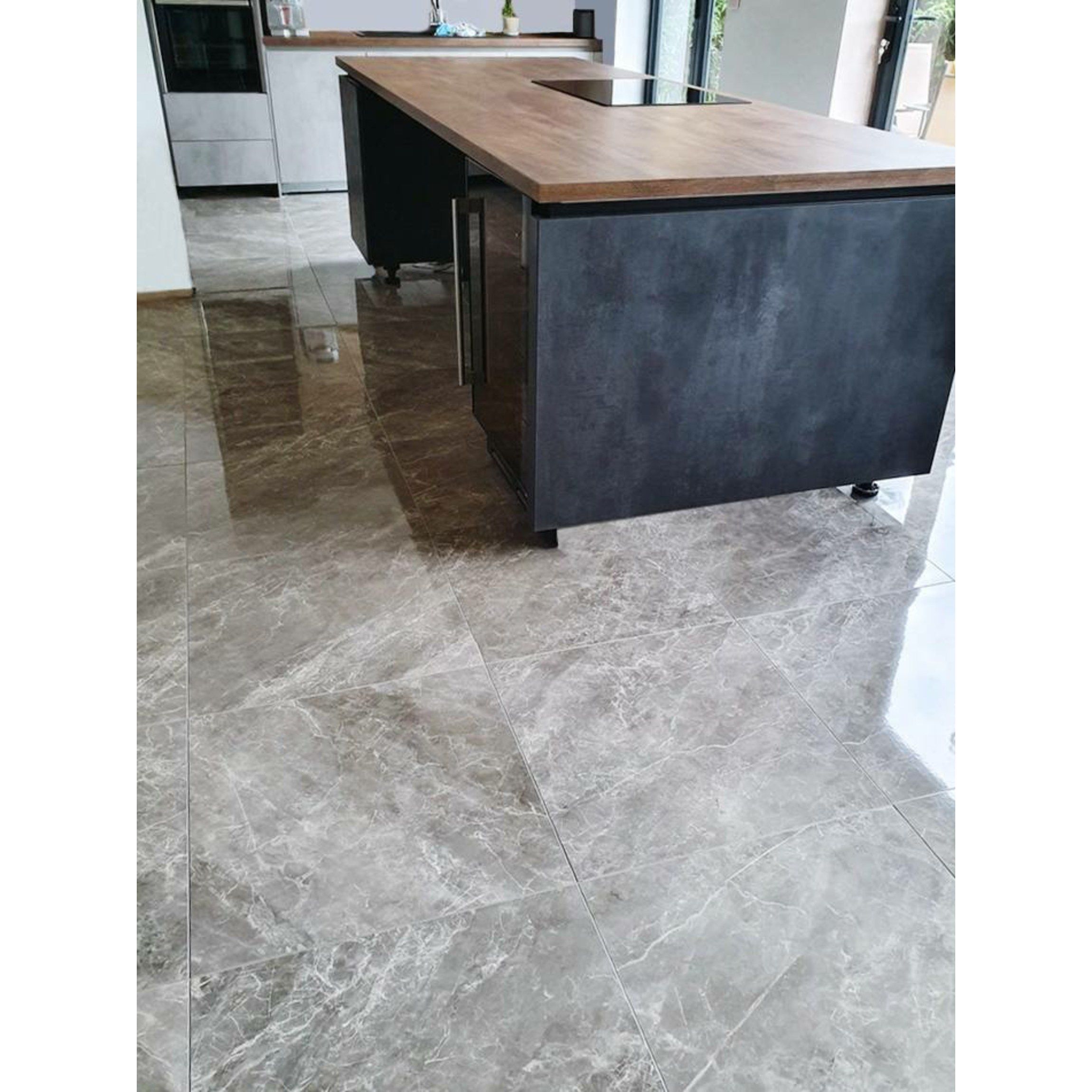 Balm Grey Gloss Floor Tiles, Grey Shiny Floor Tiles