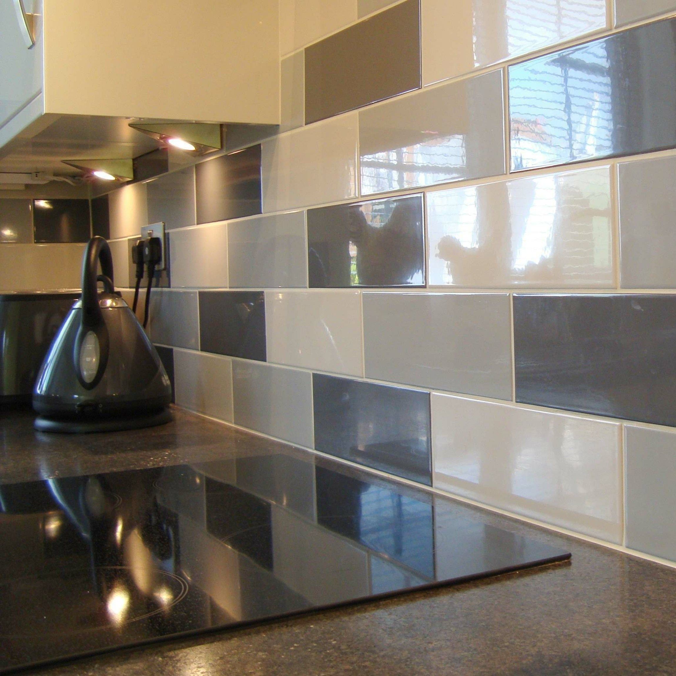 Linear Dark Grey Gloss Wall Tile, Gray Kitchen Tile
