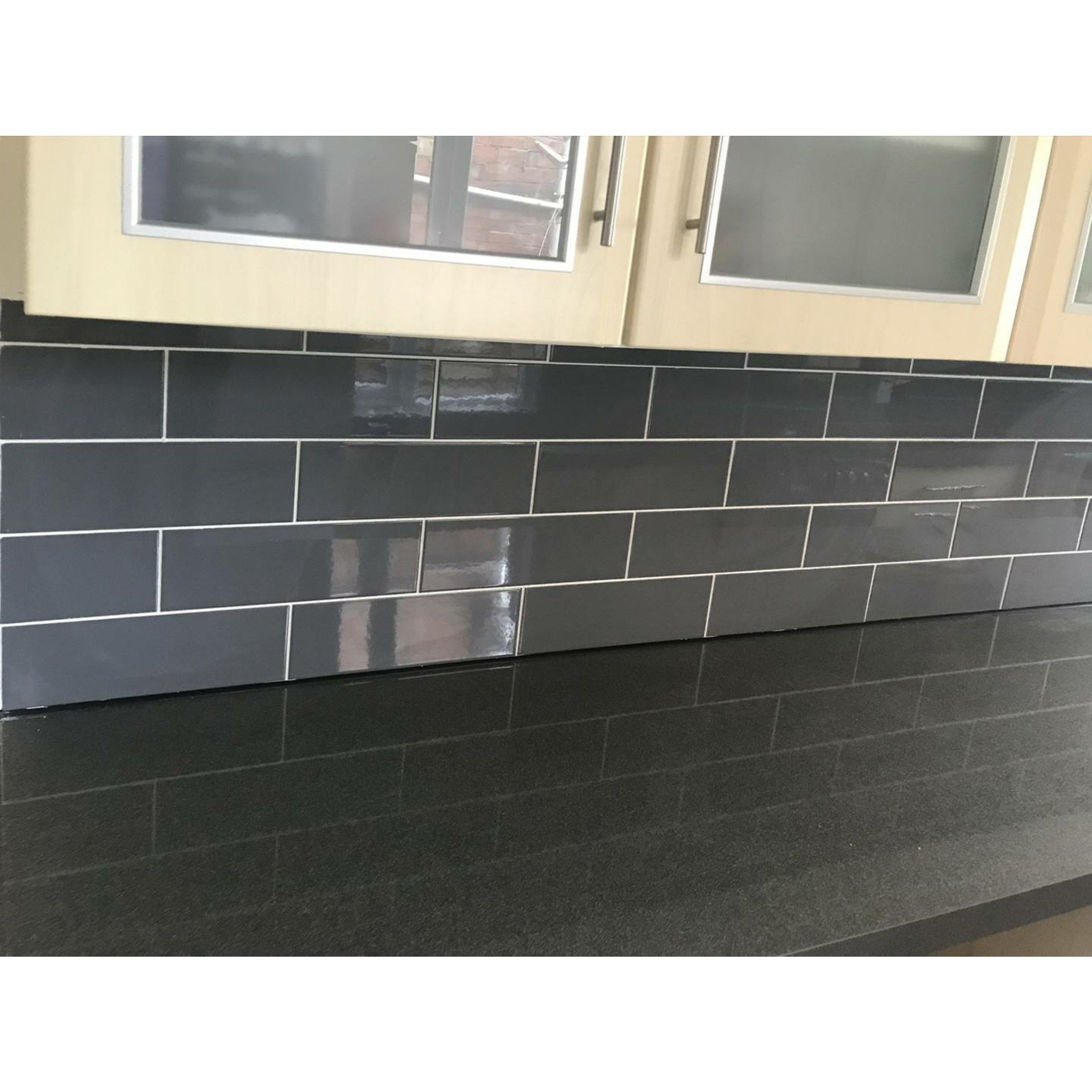 Linear Dark Grey Gloss Wall Tile, Rectangle Grey Kitchen Floor Tiles