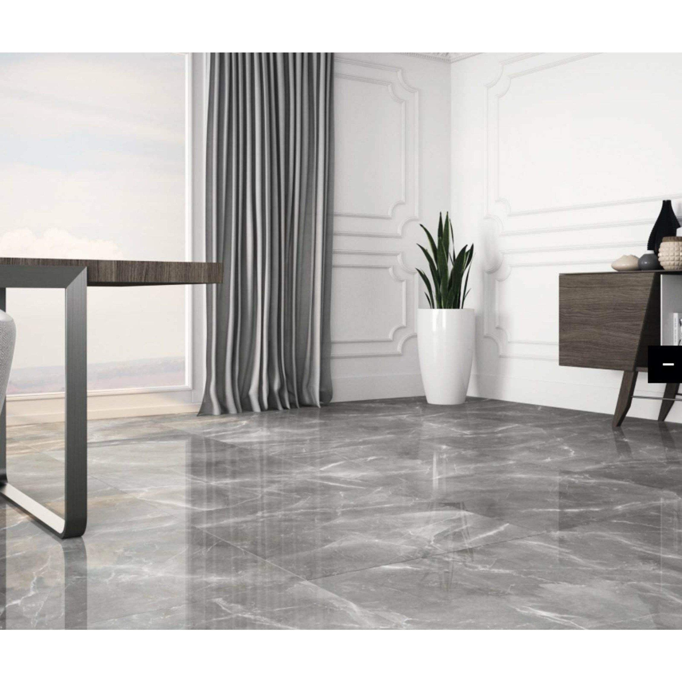Marmy Grey Polished Marble Effect Porcelain - Salon Floor Tiles from