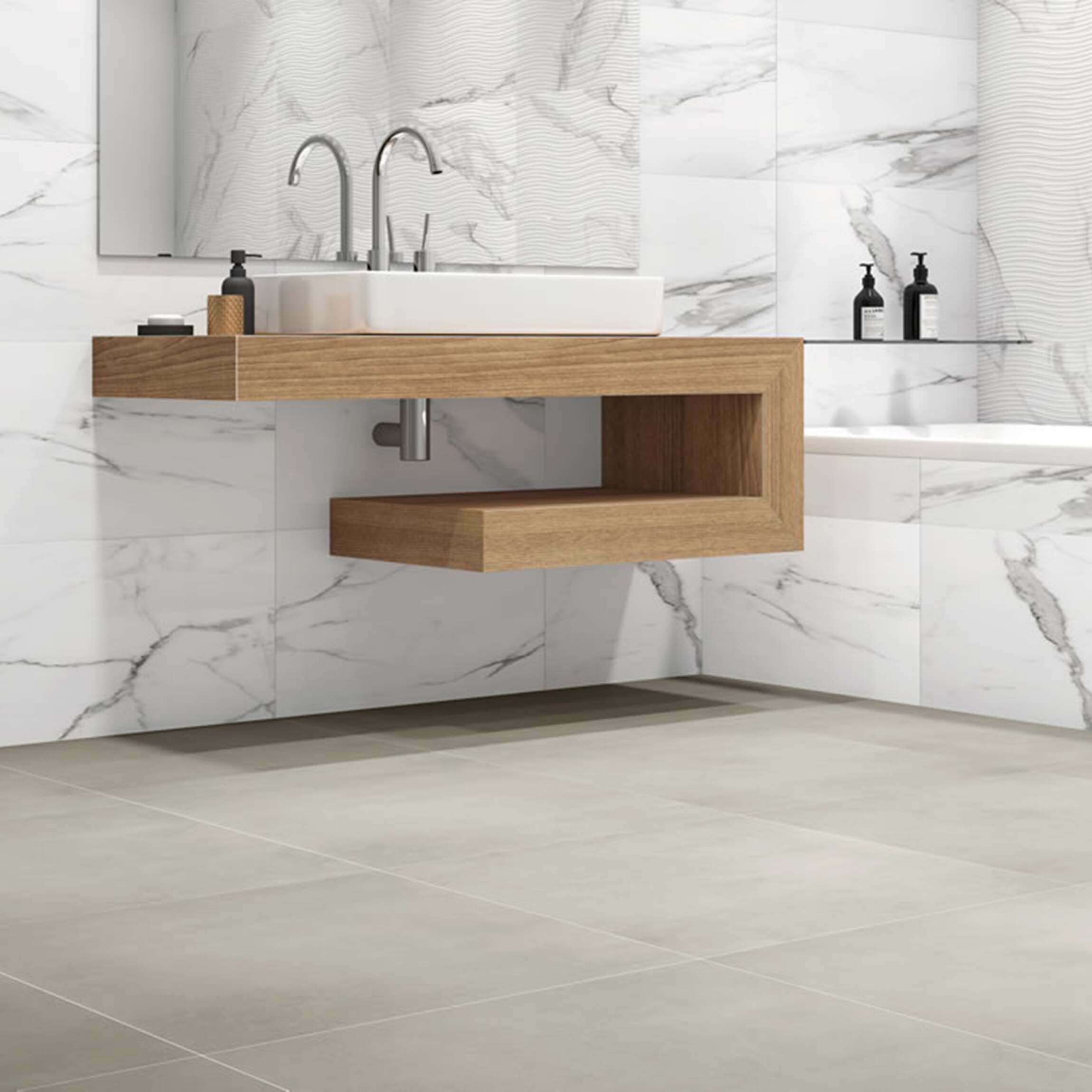 Munari Soft Grey Concrete Effect Wall, Concrete Bathroom Floor Tiles