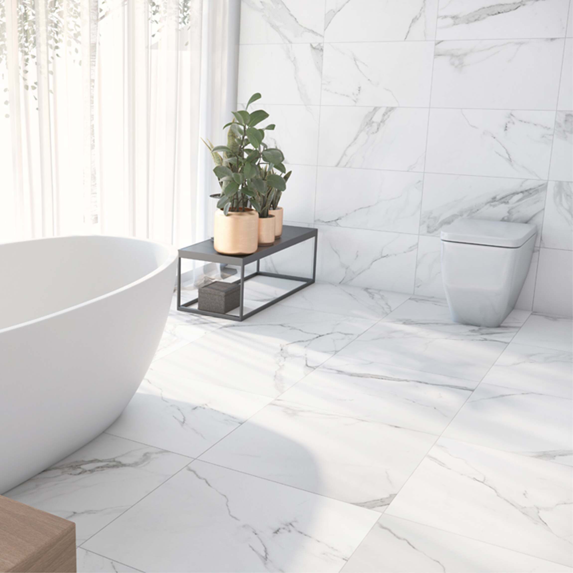 Place White Matt Marble Effect Floor, White Marble Tile Bathroom