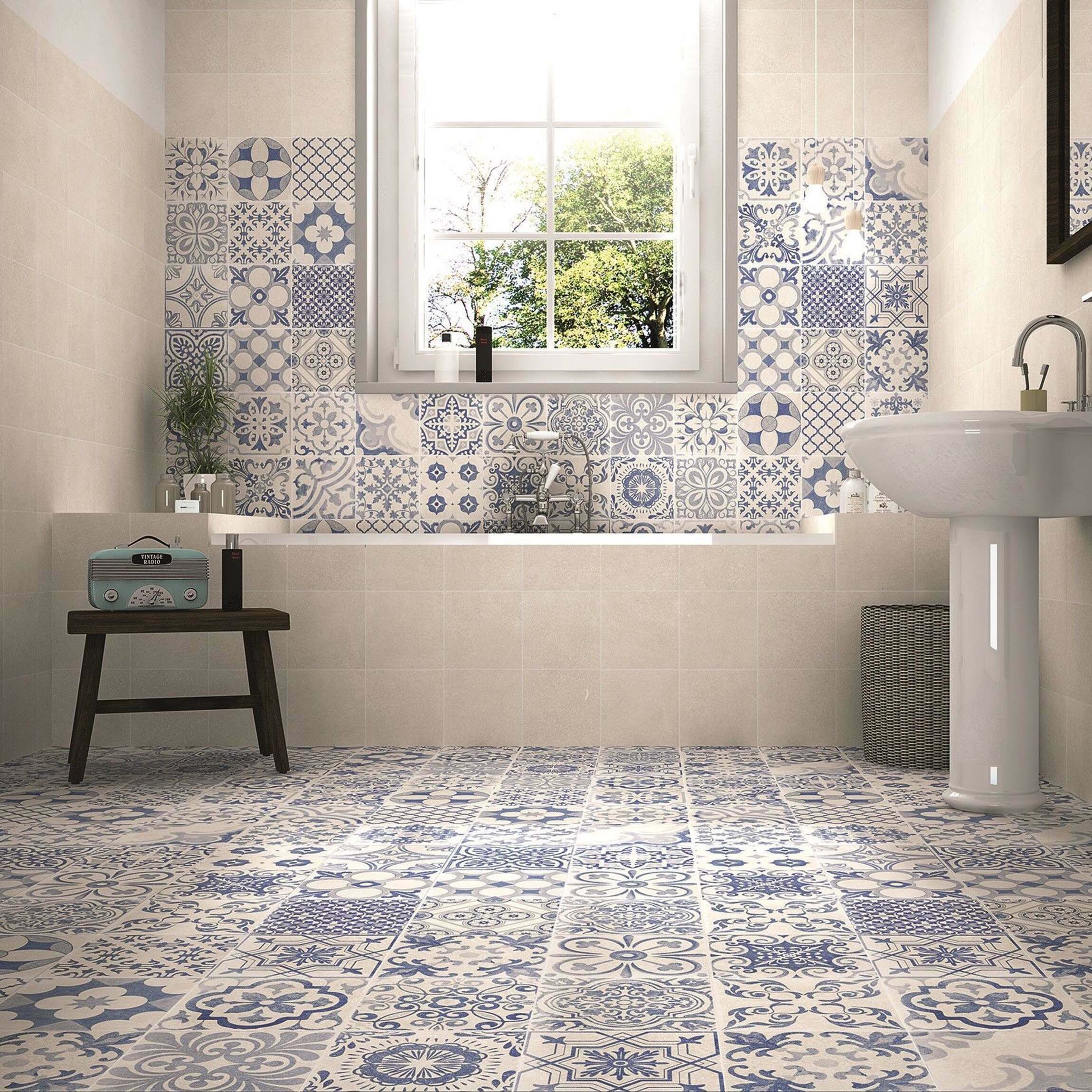 Skyros Delft Blue Wall And Floor Tile, Spanish Tile Design Vinyl Flooring