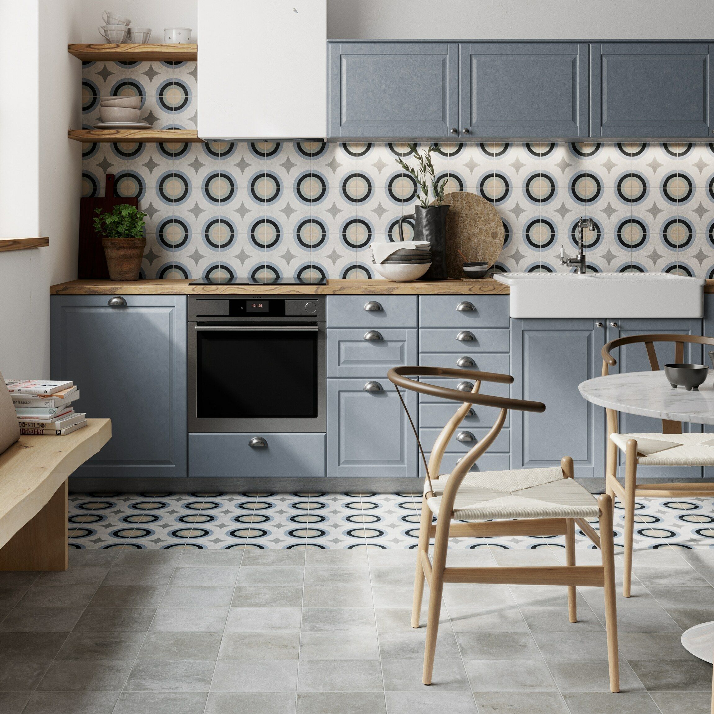 Swing Decor Blue Geometric Wall And, Blue And White Kitchen Floor Tiles