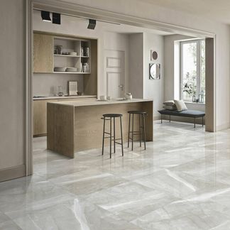Alessia Light Grey Marble Effect Polished Porcelain Floor Tile