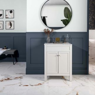 Barnaby White Marble Effect Gloss Rectified Vitrified Ceramic Floor Tile