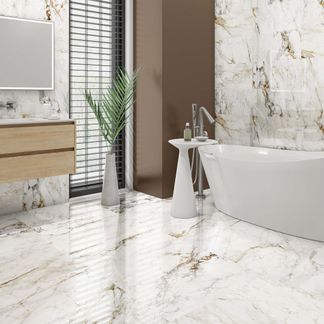 Barnaby White Marble Effect Gloss Vitrified Ceramic Wall and Floor Tile