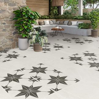 Bellevue Star Decor White Matt Stone Effect Porcelain Outdoor Slab Tile