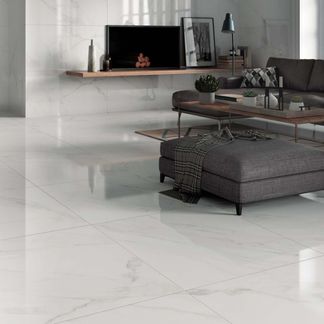 Carrara White Marble Effect Polished Floor Tile
