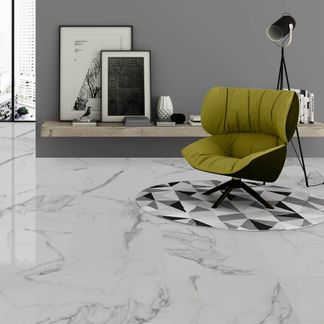 Carrara White Gloss Marble Effect  Ceramic Floor Tile