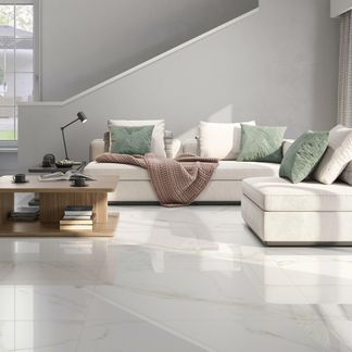 Carrara Gold Gloss Marble Effect Vitrified Ceramic Floor Tile