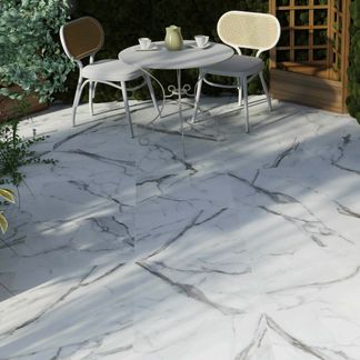 Carrara White Marble Effect Large Outdoor Porcelain Slab Tile