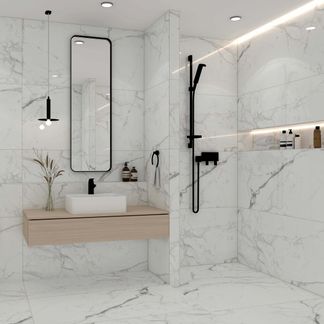 Carrera White Marble Effect Rectified Polished Porcelain Wall and Floor Tile