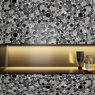 Hammered Silver Pebble Effect Glass Mosaic Mix