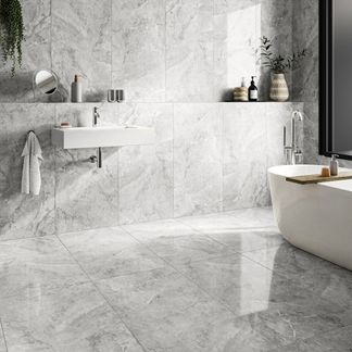 Immense Grey Stone Effect Polished Porcelain Wall and Floor Tile