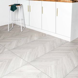 Loire Pearl Grey Matt Chevron Wood Effect Porcelain Floor Tile