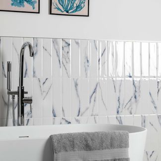 Marmo Blue Brick Marble Effect Gloss Ceramic Wall Tile
