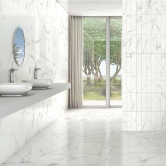 Marmo White Marble Effect Gloss Ceramic Floor Tile