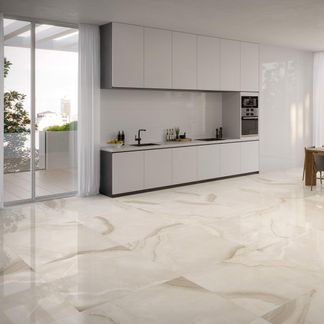 Merope Onyx Marble Effect Beige Polished Floor Tile