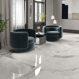 Merope Onyx Marble Effect Grey Polished Floor Tile