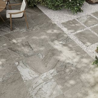 Piazza Greige Stone Effect Matt Porcelain Outdoor Slab Tile