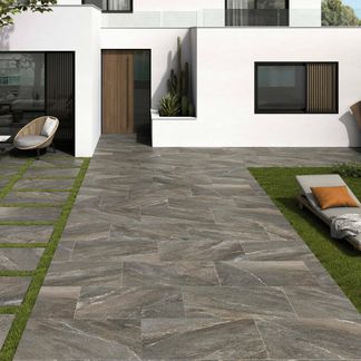 Sakhir Dark Grey Stone Effect Matt Porcelain Large Outdoor Slab Tile