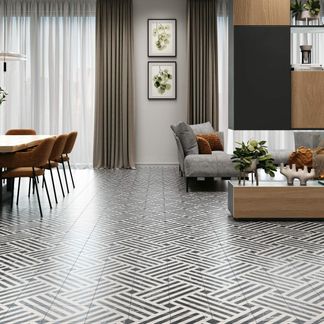 Salene Black Patterned Matt Porcelain Wall and Floor Tile