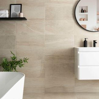 Shades Ivory Stone Effect Polished Porcelain Wall and Floor Tile